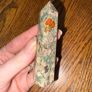 Unique Rainforest Jasper Green and Orange Crystal Tower
